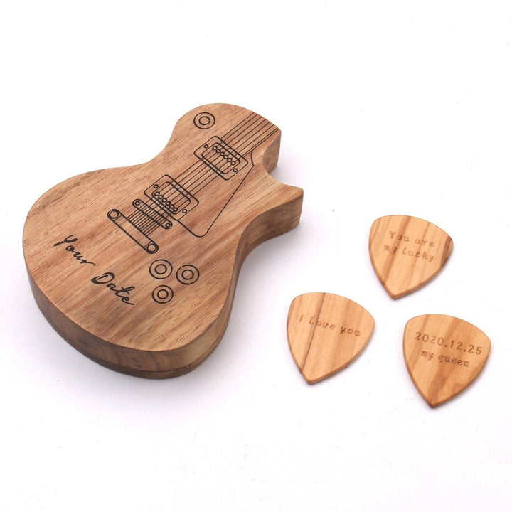 3 Pcs Wooden Guitar Picks with Box Wood Image 8