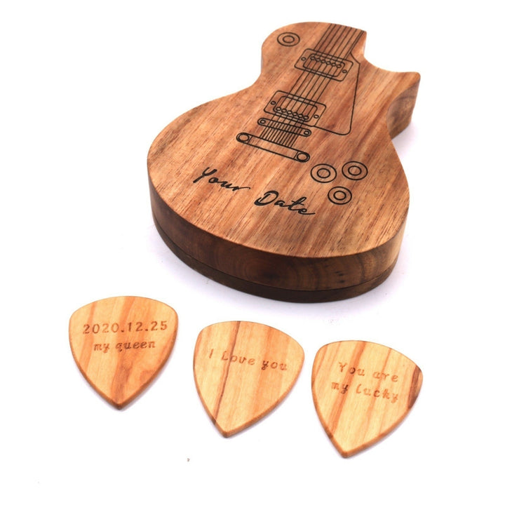 3 Pcs Wooden Guitar Picks with Box Wood Image 9