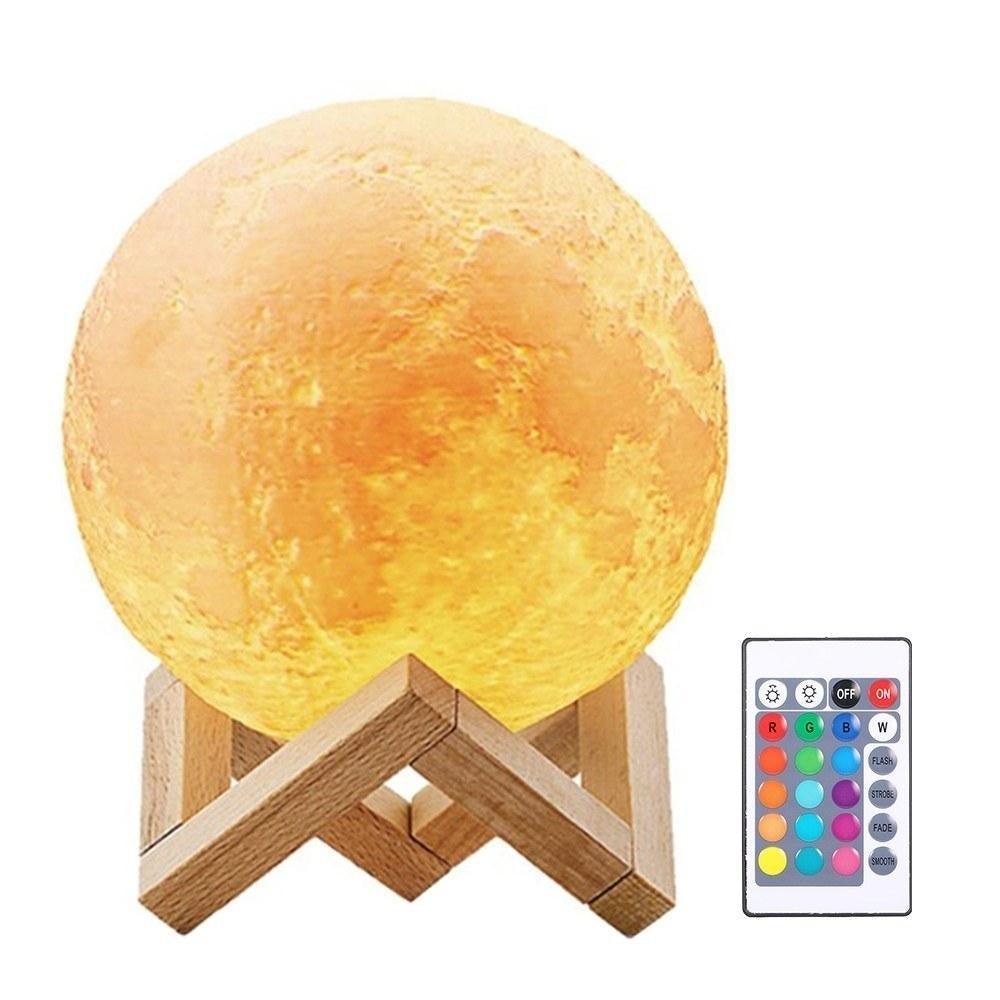 3D Print Moon Lamp with Wood Stand Remote and Touching Control Image 1