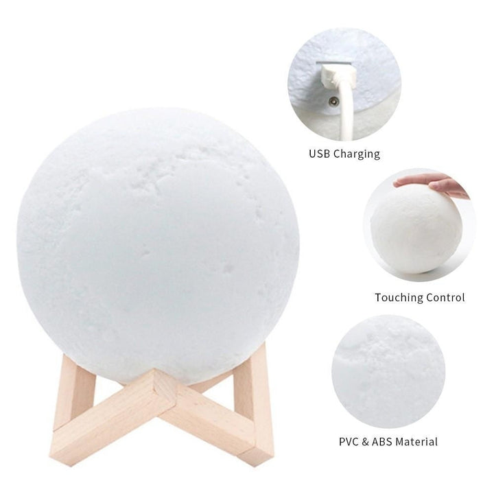 3D Print Moon Lamp with Wood Stand Remote and Touching Control Image 2