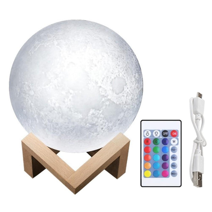 3D Print Moon Lamp with Wood Stand Remote and Touching Control Image 4