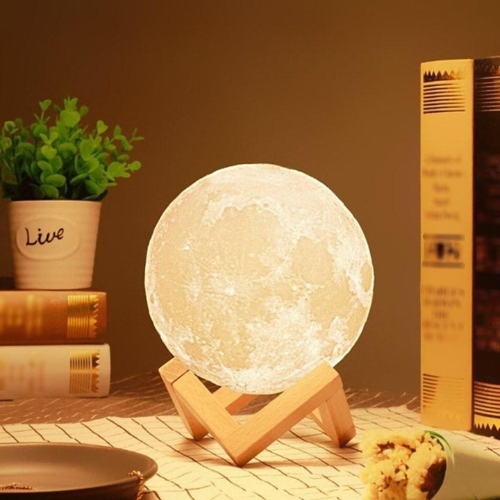 3D Print Moon Lamp with Wood Stand Remote and Touching Control Image 6