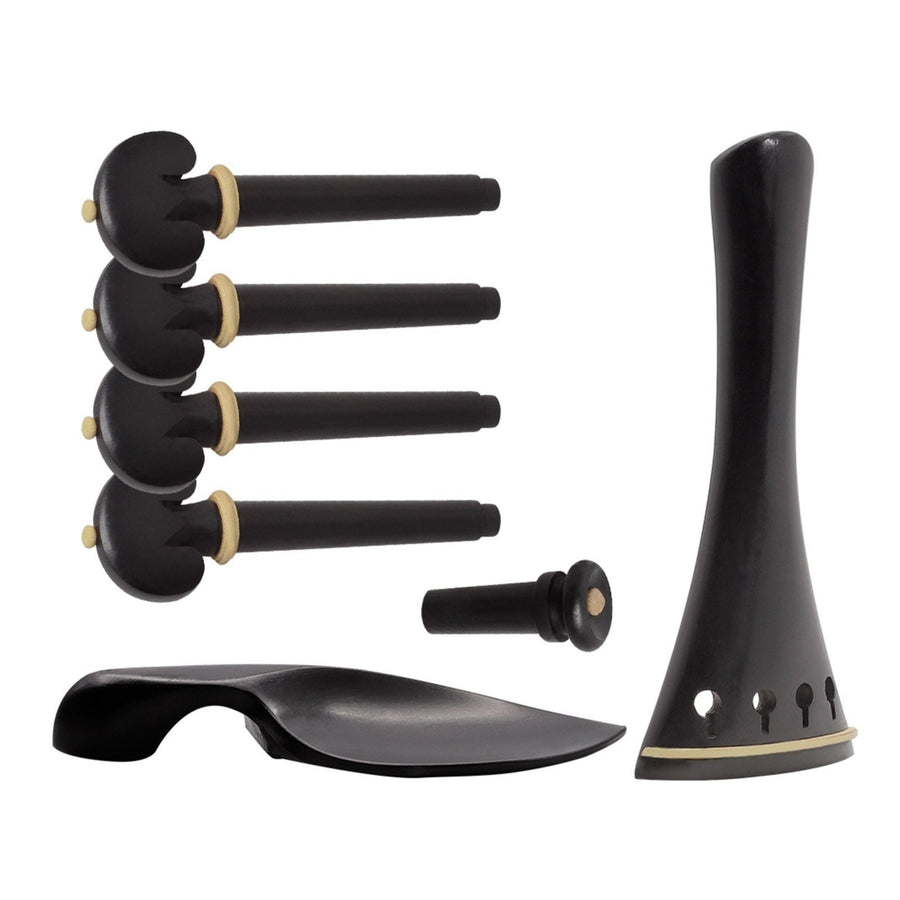 4,4 Violin Accessory Parts Set Ebony with Tailpiece Chin Rest End Pin Tuning Pegs Image 1