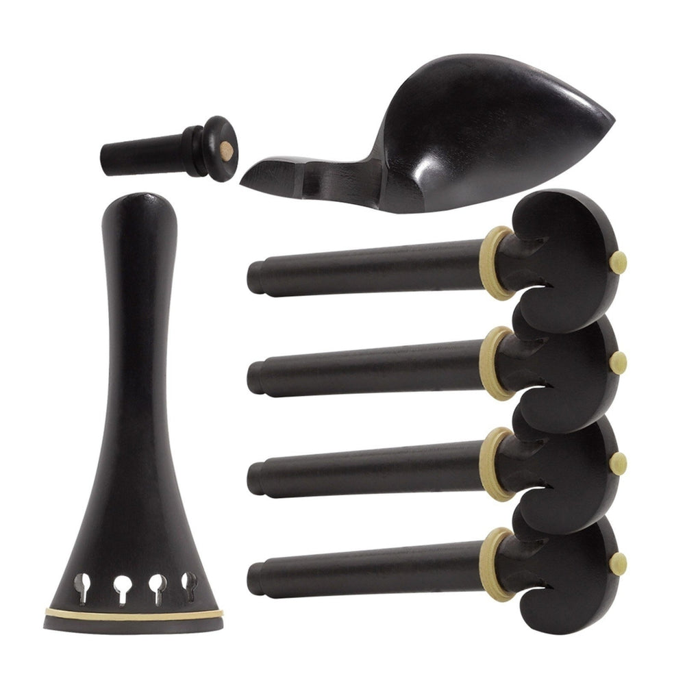 4,4 Violin Accessory Parts Set Ebony with Tailpiece Chin Rest End Pin Tuning Pegs Image 2