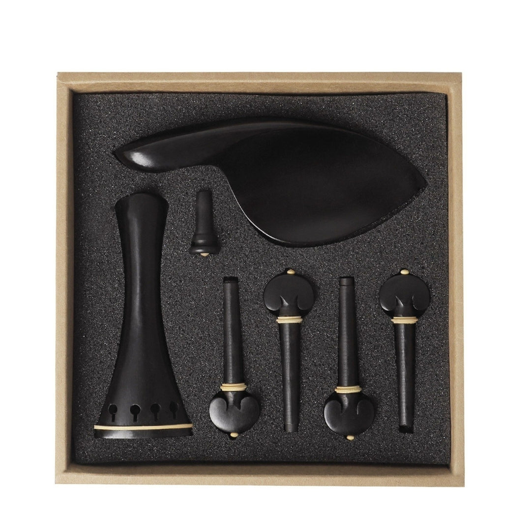 4,4 Violin Accessory Parts Set Ebony with Tailpiece Chin Rest End Pin Tuning Pegs Image 3