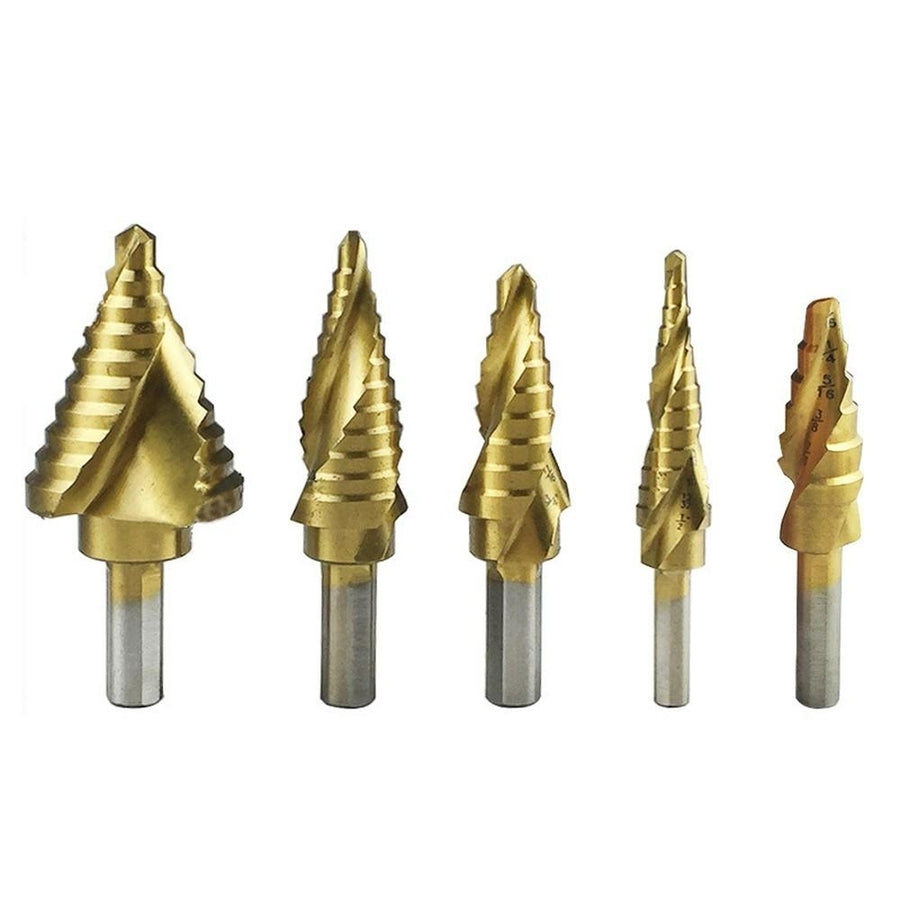 5pcs High Speed Steel Step Drill Bit Set Spiral Groove Round Shank Twist Drills Drilling Tool Image 1