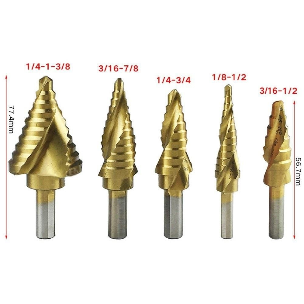 5pcs High Speed Steel Step Drill Bit Set Spiral Groove Round Shank Twist Drills Drilling Tool Image 3