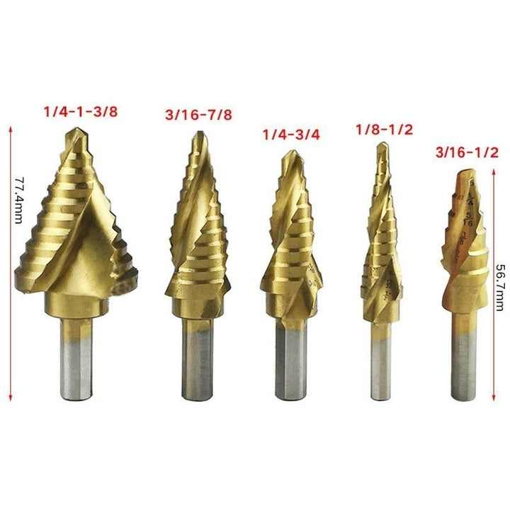 5pcs High Speed Steel Step Drill Bit Set Spiral Groove Round Shank Twist Drills Drilling Tool Image 3