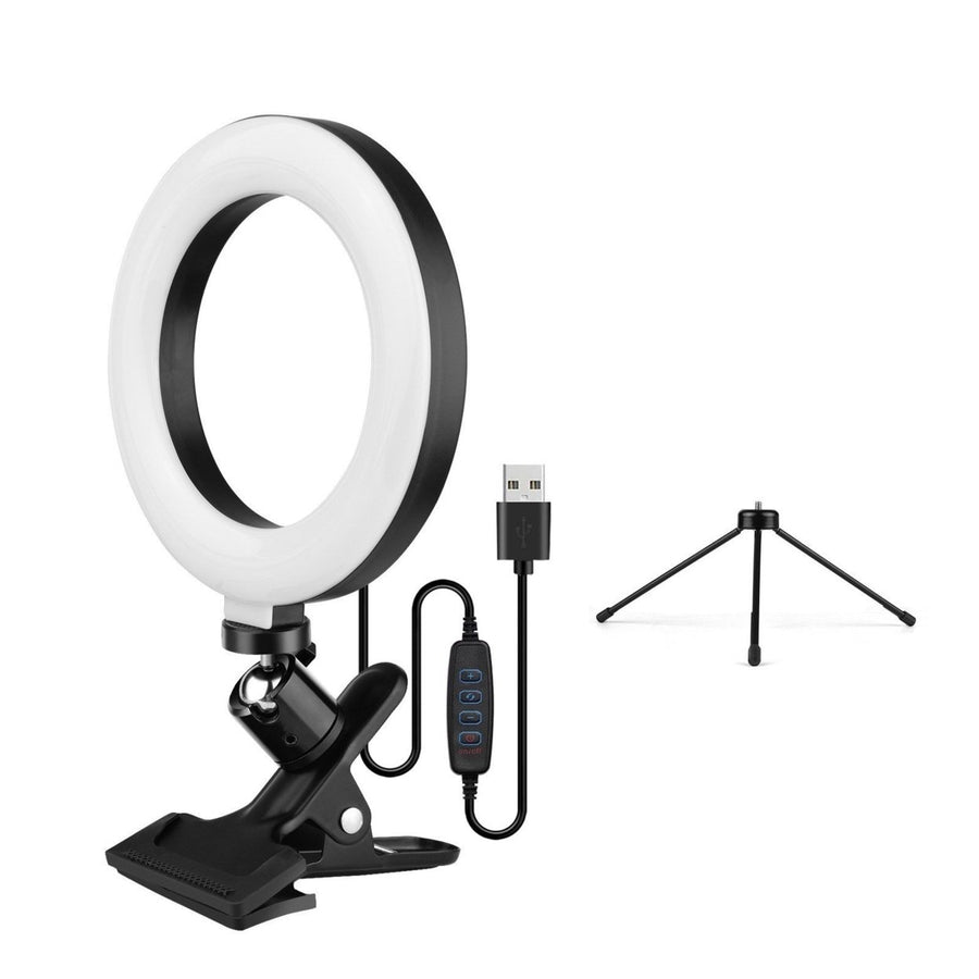 6.3 Inch 2700K-5500K Selfie Ring Video Light with Clamp Mount Tabletop Tripod 3 Dimmable Image 1