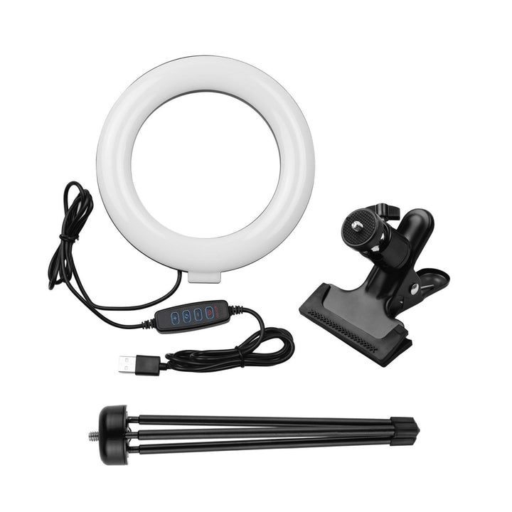 6.3 Inch 2700K-5500K Selfie Ring Video Light with Clamp Mount Tabletop Tripod 3 Dimmable Image 2