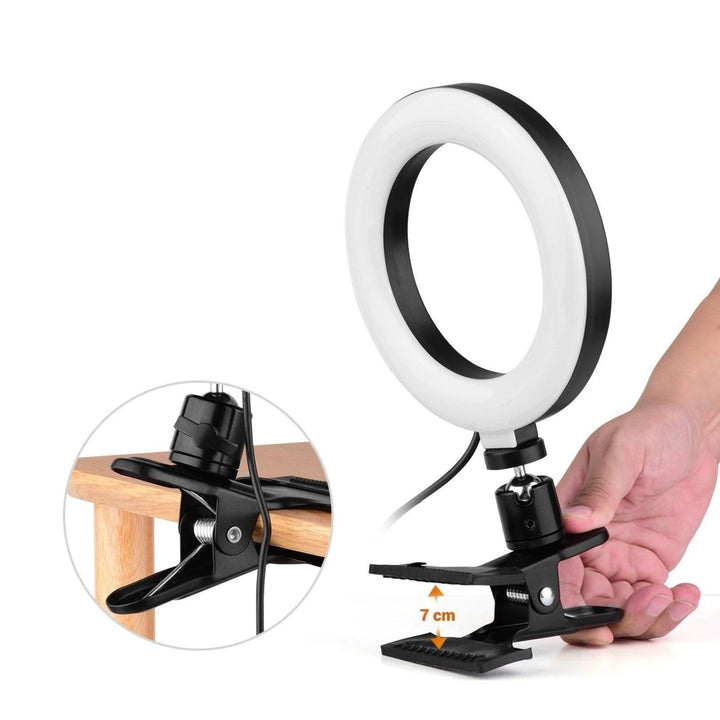 6.3 Inch 2700K-5500K Selfie Ring Video Light with Clamp Mount Tabletop Tripod 3 Dimmable Image 3