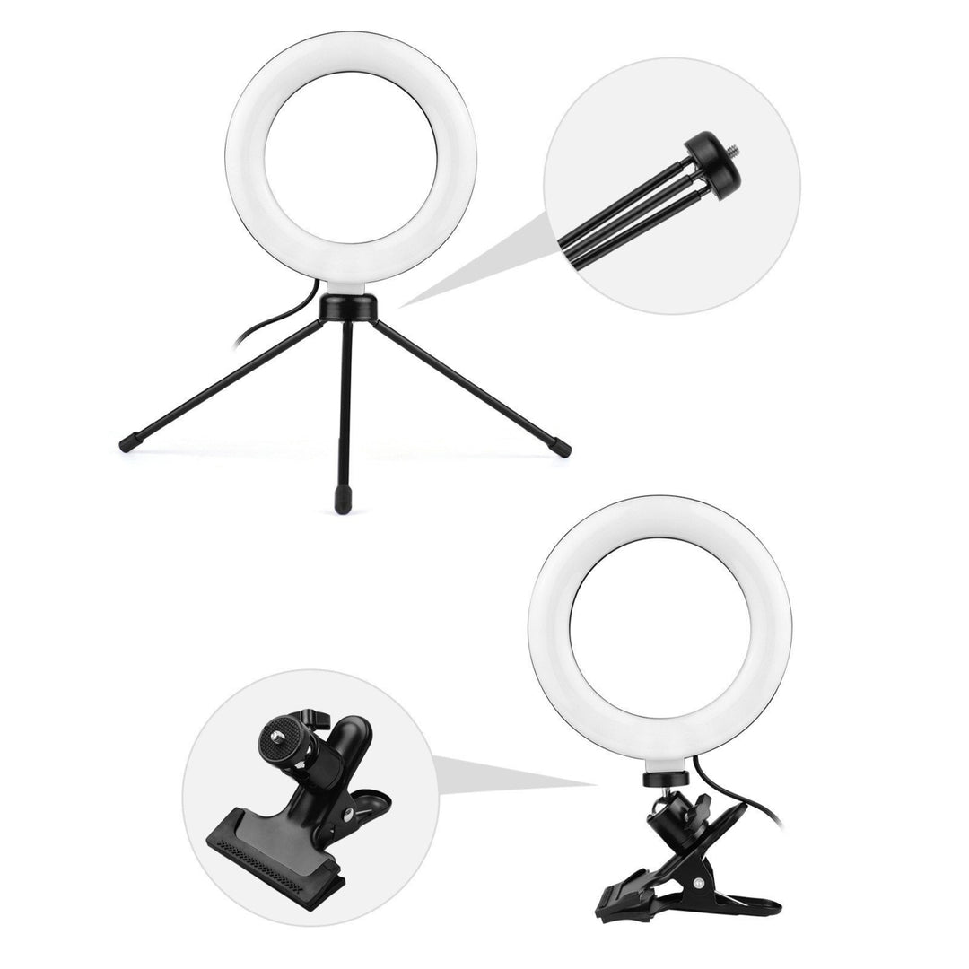 6.3 Inch 2700K-5500K Selfie Ring Video Light with Clamp Mount Tabletop Tripod 3 Dimmable Image 6