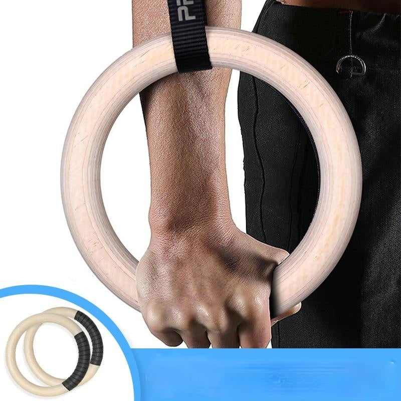 Procircle Wood Gymnastic Gym Rings with Adjustable Long Buckles Straps Workout For Home and Cross Image 2