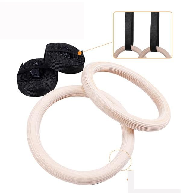 Procircle Wood Gymnastic Gym Rings with Adjustable Long Buckles Straps Workout For Home and Cross Image 4