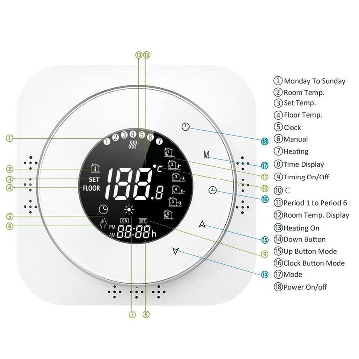 Programmable Thermostat 5+1+1 Six Periods Touchscreen LCD with Water Heating Thermoregulator Image 10