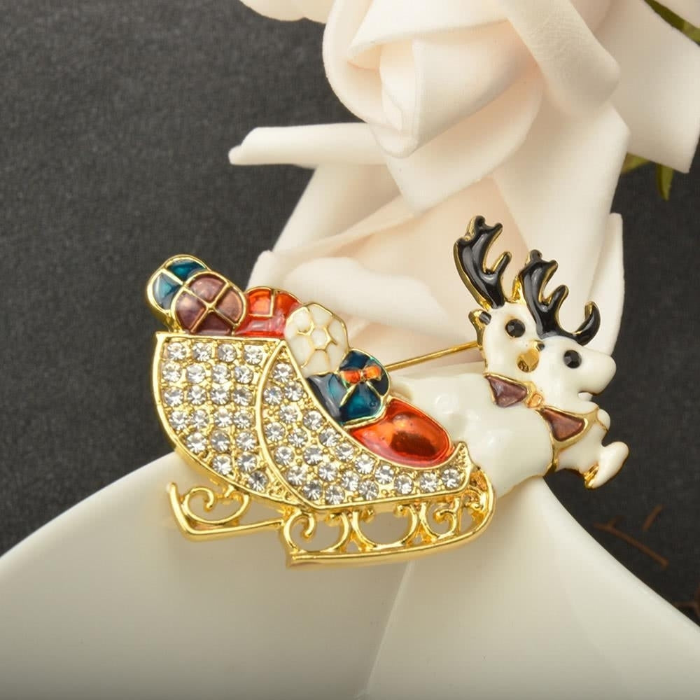 Shining Rhinestone Crystal Double Deers Animal Brooch Collar Clip Pin Clothes Accessory Jewelry Scarf Buckle Image 4