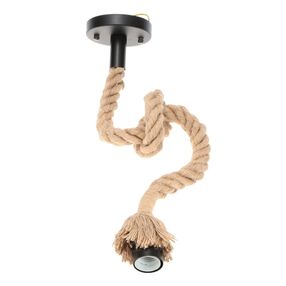 Single Head Vintage Hemp Rope Hanging Pendant Ceiling Light Image 2