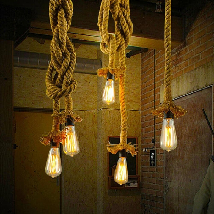 Single Head Vintage Hemp Rope Hanging Pendant Ceiling Light Image 5