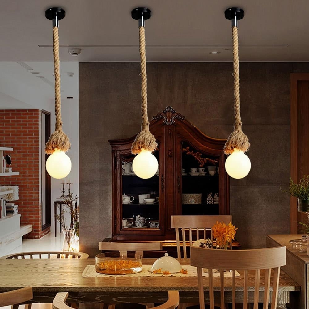 Single Head Vintage Hemp Rope Hanging Pendant Ceiling Light Image 7