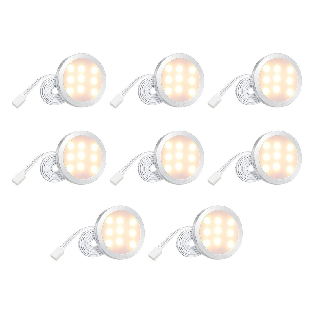 Slim Round Shape LEDs Under Cabinet Light Kit Set Puck Lamp 8PCS Image 5