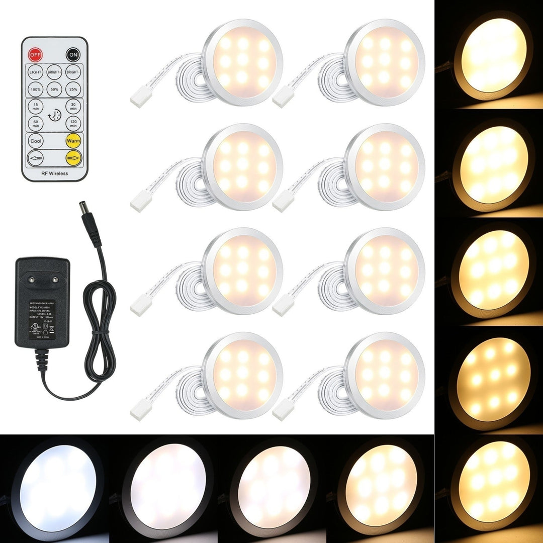 Slim Round Shape LEDs Under Cabinet Light Kit Set Puck Lamp 8PCS Image 7