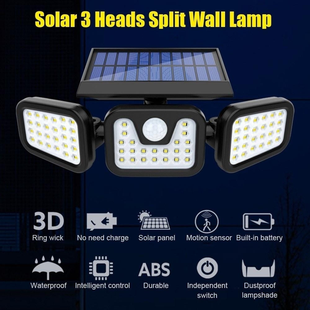 Solar 3 Heads Rotatable Slit Garden Lamp Motion Sensor Wall Mounted Waterproof Night Light 74 LED Image 6