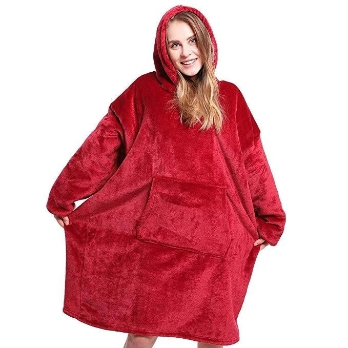 Warm Flannel Ultra Plush Hoodie Blanket With Sleeve Image 1