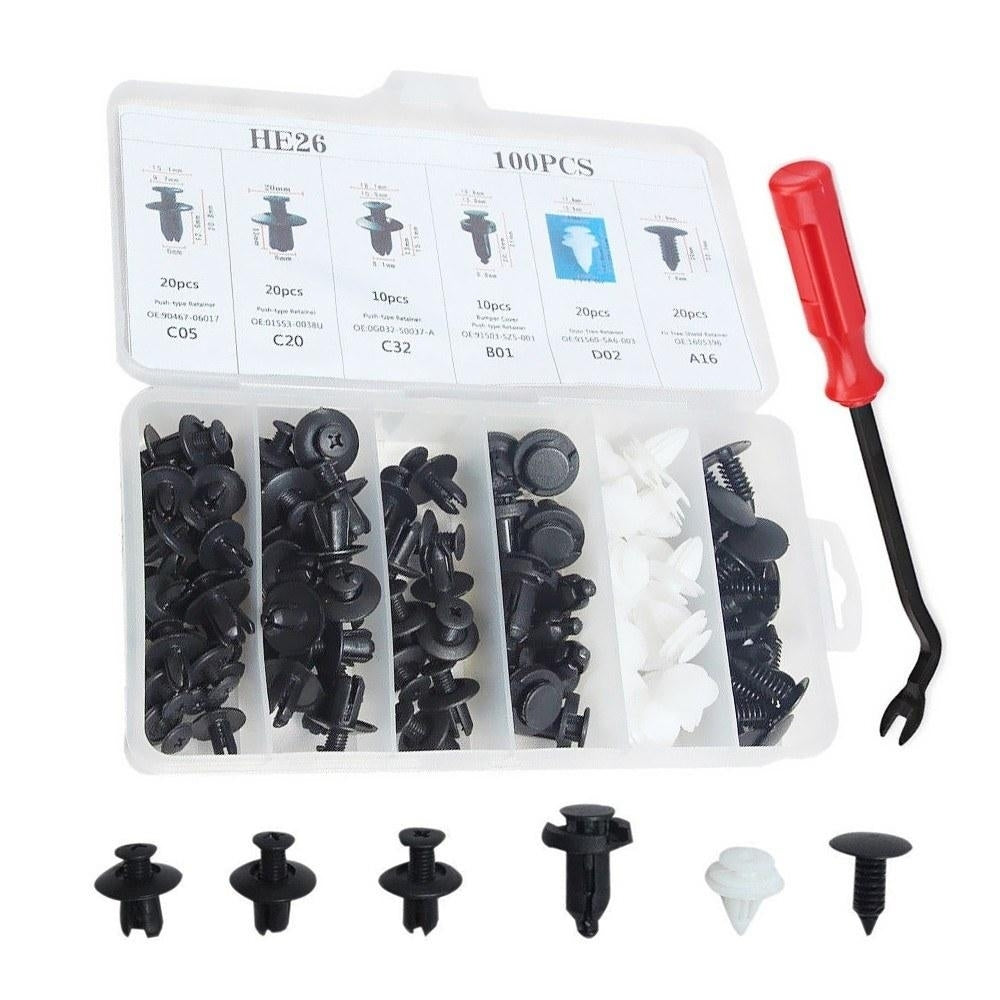 Car Retainer clips Body Plastic Rivets Fasteners Push Bumper Door Trim Panel Screws with Removal Tool 100 Pcs Image 5