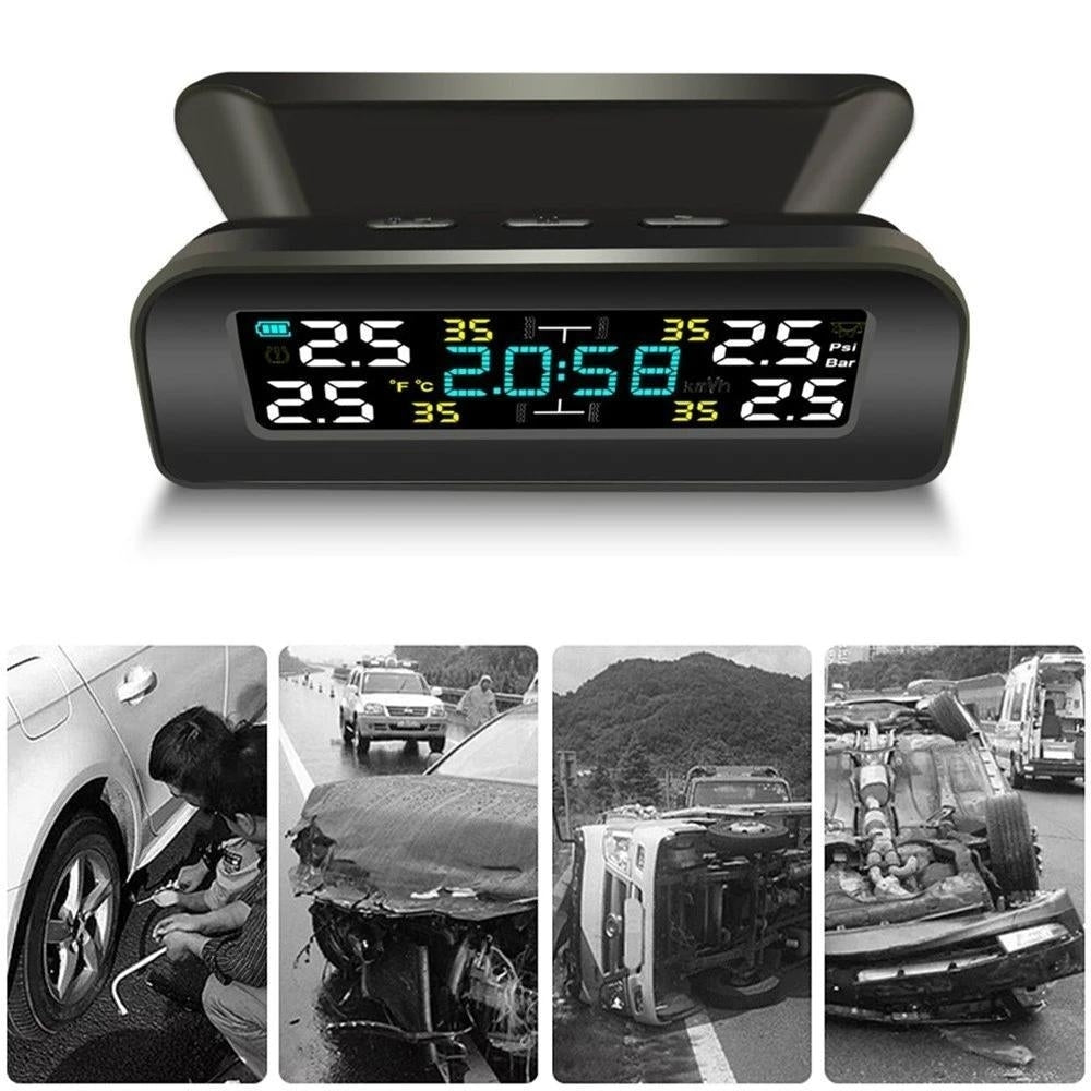 Car TPMS Tire Pressure Monitoring System Wireless Solar Charging Alarm Image 2