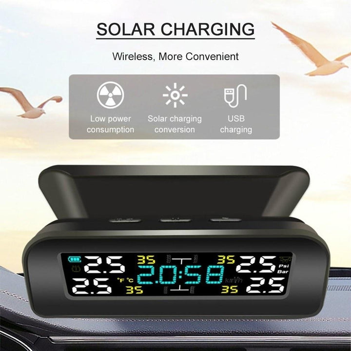 Car TPMS Tire Pressure Monitoring System Wireless Solar Charging Alarm Image 5