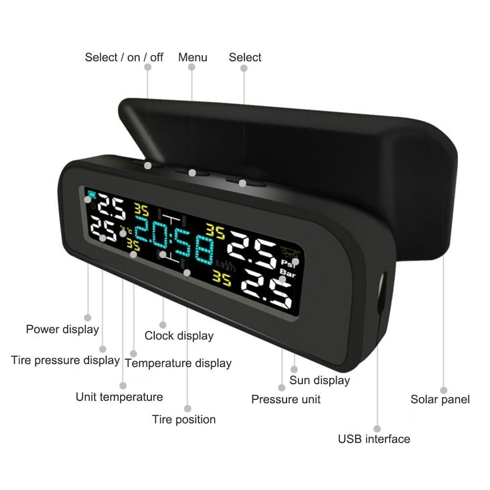 Car TPMS Tire Pressure Monitoring System Wireless Solar Charging Alarm Image 6