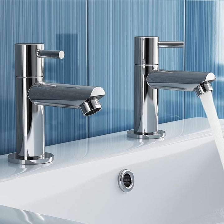 Elegant Chromed Twin Pair Bathroom Faucet Mount Basin Sink Double Tap for Hot and Cold Water Image 2