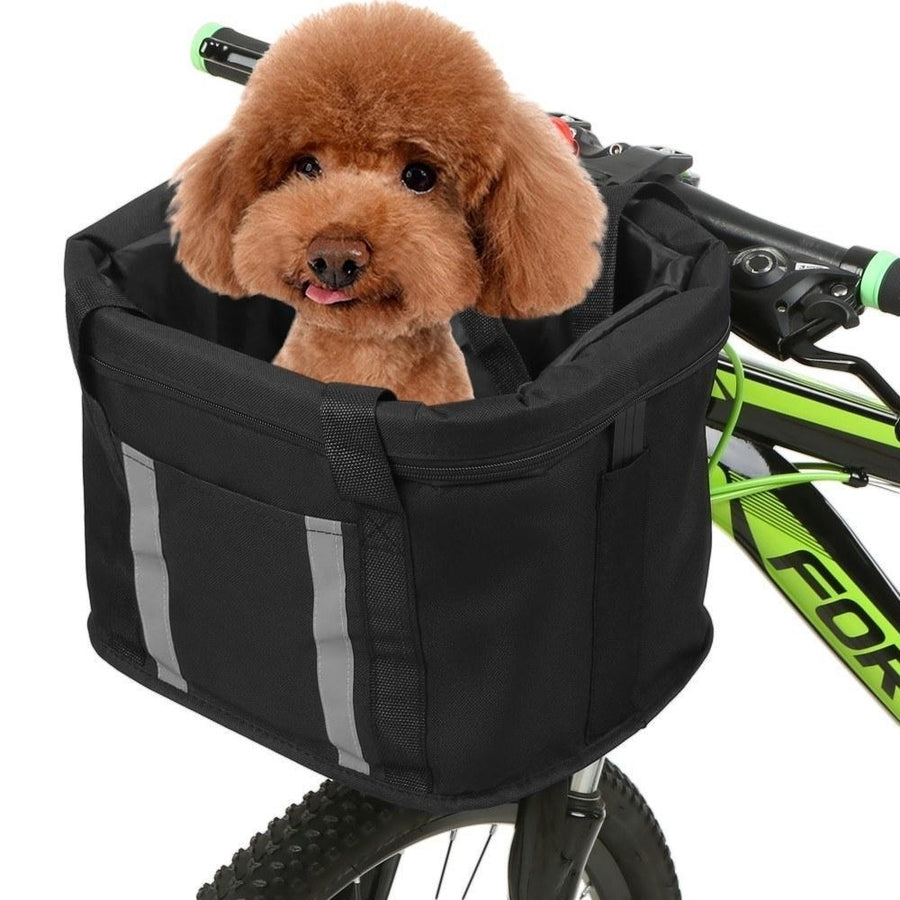 Folding Bike Basket with Reflective Strips Detachable Handlebar Front Pet Cat Dog Carrier Bag Image 1