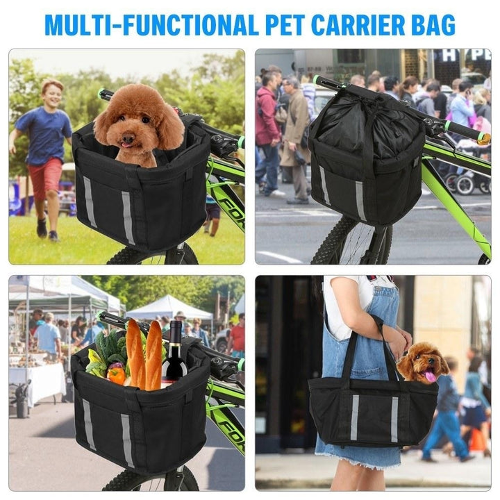 Folding Bike Basket with Reflective Strips Detachable Handlebar Front Pet Cat Dog Carrier Bag Image 5