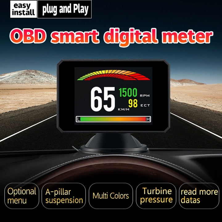 Head up Display OBD Smart HUD Auto Digital Meter OBD2 Port Warning Windshield Alarm System Image 11