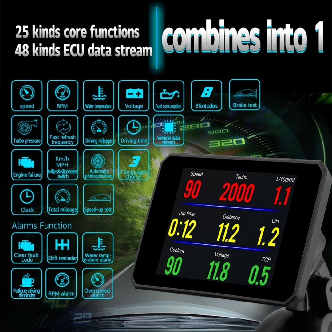 Head up Display OBD Smart HUD Auto Digital Meter OBD2 Port Warning Windshield Alarm System Image 12