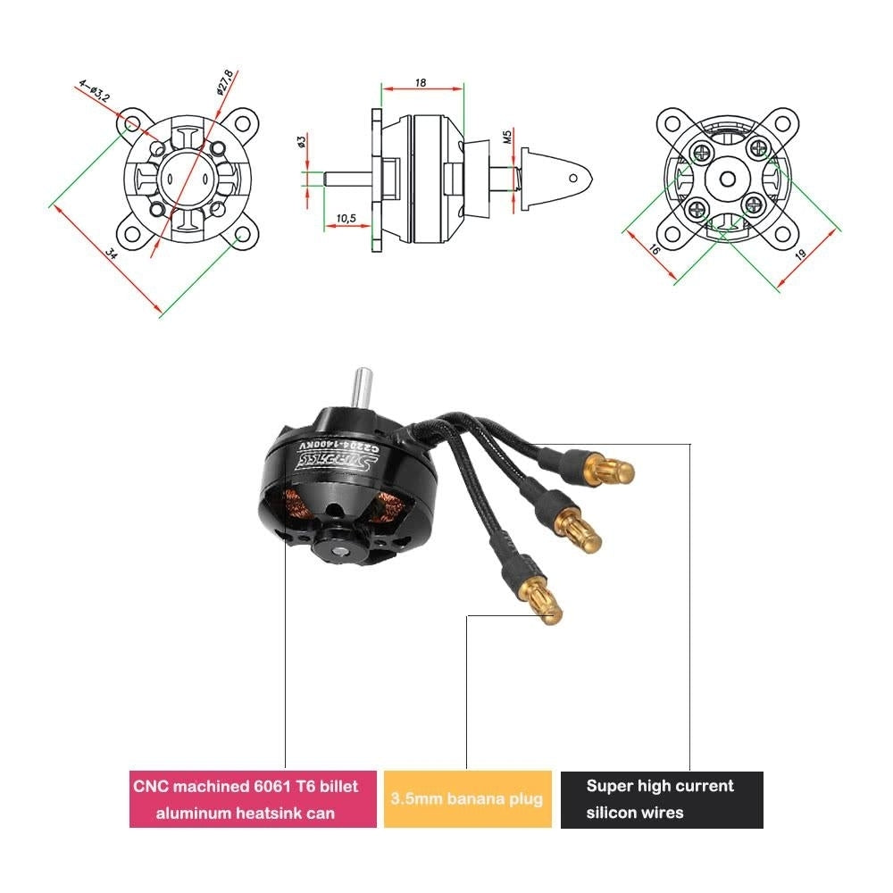 High Performance 2204 1400KV 14 Poles Brushless Motor for RC Airplane Fixed-wing Image 7