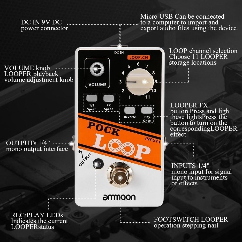 LOOP Looper Guitar Effect Pedal 11 Loopers Recording Time Supports 1,2 and 2X Speed Playback Reverse Functions True Image 8