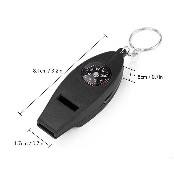 Multifunction 4 in 1 Safety Whistle Compass Thermometer Magnifier With Keychain Outdoor Travel Emergency Survival Kits Image 4