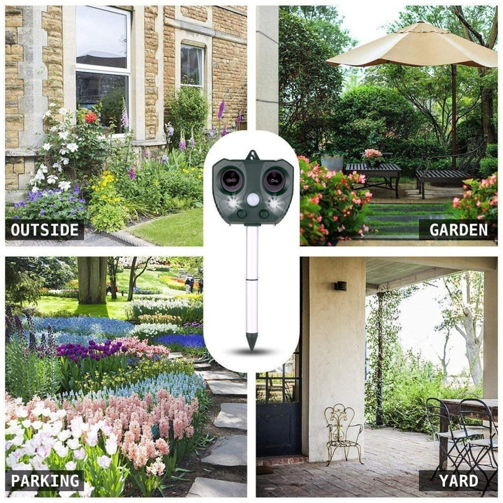 Solar Ultrasonic Repeller Waterproof Outdoor Pest Animal Expeller with Motion Sensor and Flashing Light Image 8