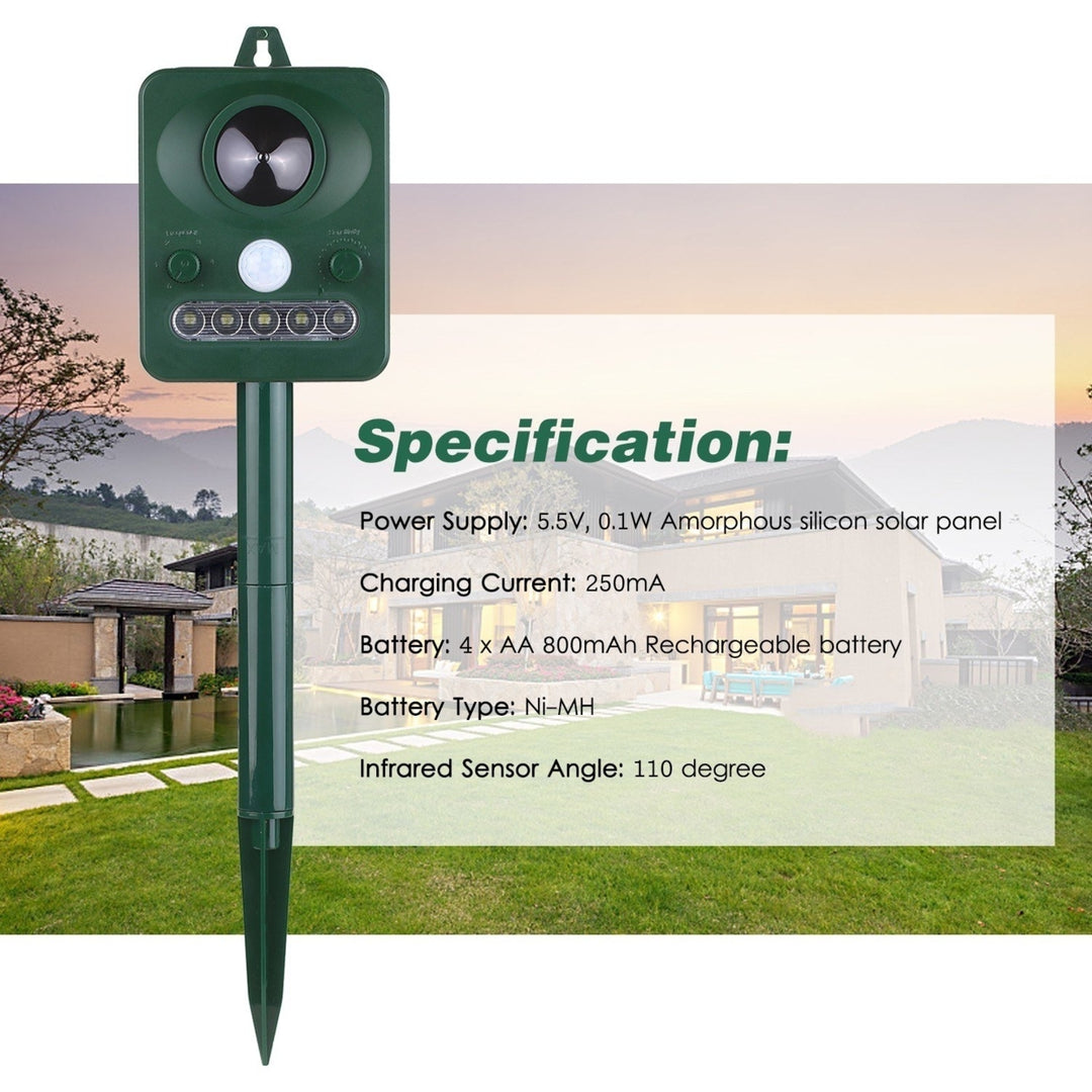 Solar Ultrasonic Pest Repeller Outdoor Animal with Sound Motion Sensor and Flashing Light Image 7