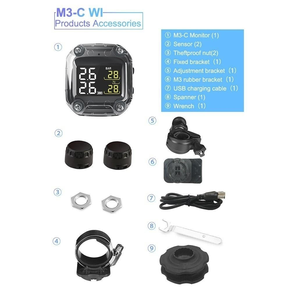 Wireless Digital Motorcycle Tire Pressure Gauge Monitoring System Waterproof TPMS with 2 External Sensors Image 4