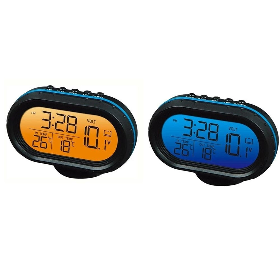 Digital Auto Car Thermometer Voltmeter Voltage Meter Noctilucous Clock Freeze Alert + Batteries Image 1