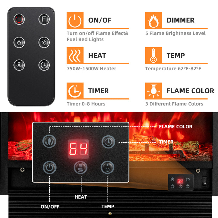 28.5 Fireplace Electric Embedded Insert Heater Glass Log Flame Remote Image 9