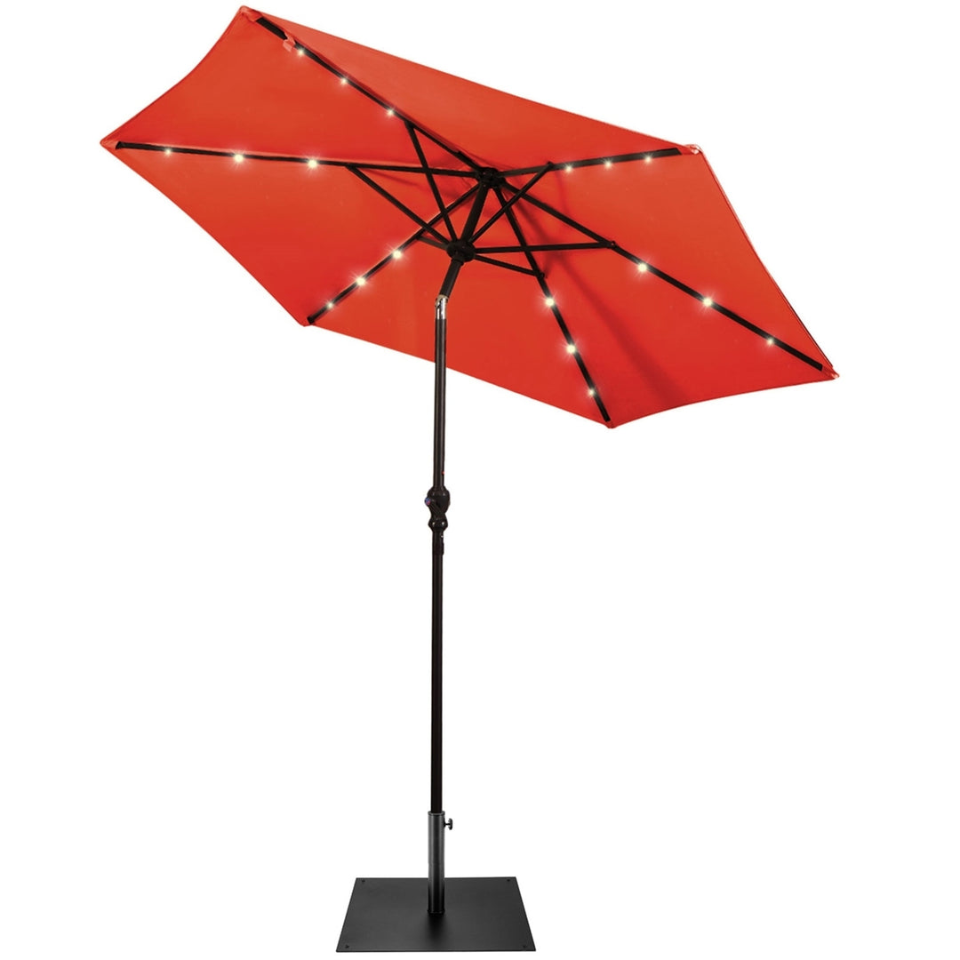 9 Ft Patio Table Market Umbrella w/ 18 Solar LED Lights and Heavy-duty Base Image 7