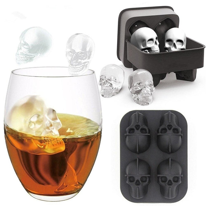 4 In 1 3D Skull Ice Cube Mold Silicone Ice Cube Maker Tray for Halloween Whisky Cocktails Image 1