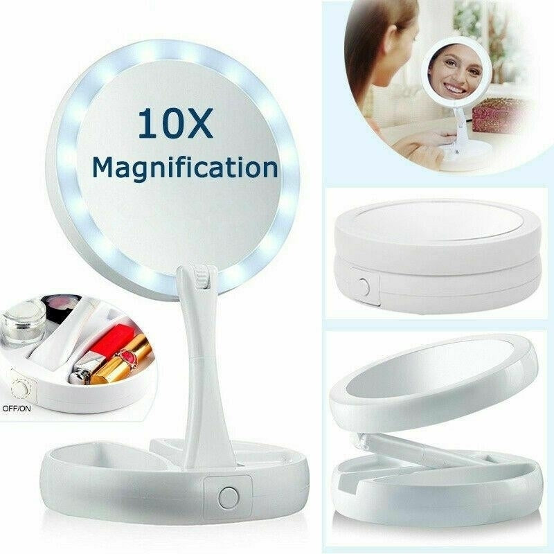 Makeup Mirror with LED Light 10x Magnification Foldable Lighted Up Mirrors Image 1