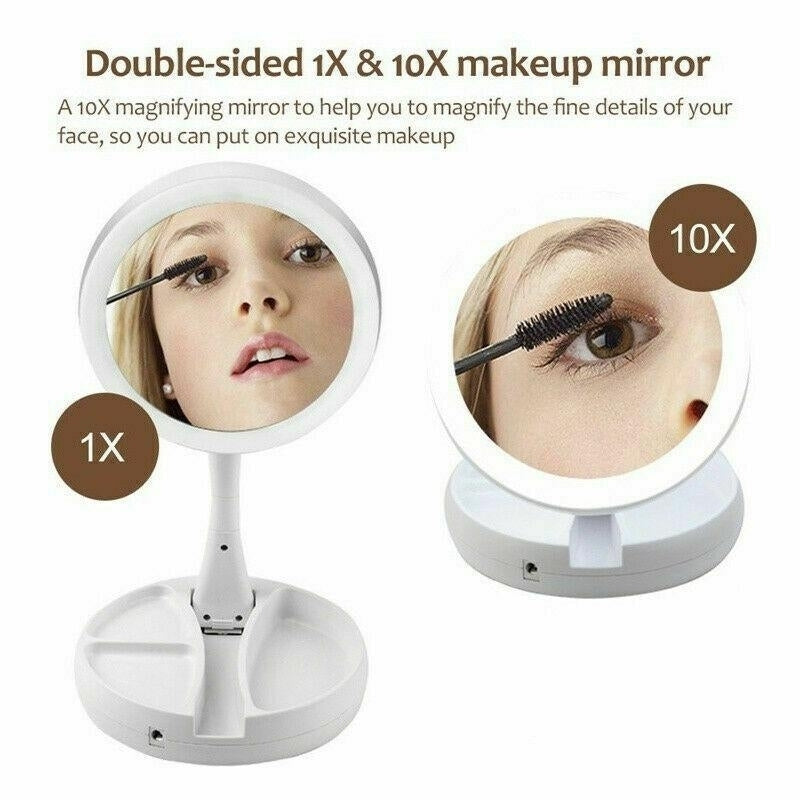 Makeup Mirror with LED Light 10x Magnification Foldable Lighted Up Mirrors Image 2