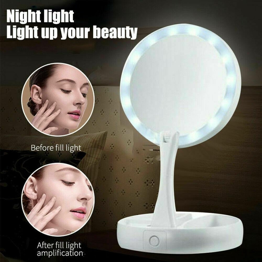 Makeup Mirror with LED Light 10x Magnification Foldable Lighted Up Mirrors Image 3