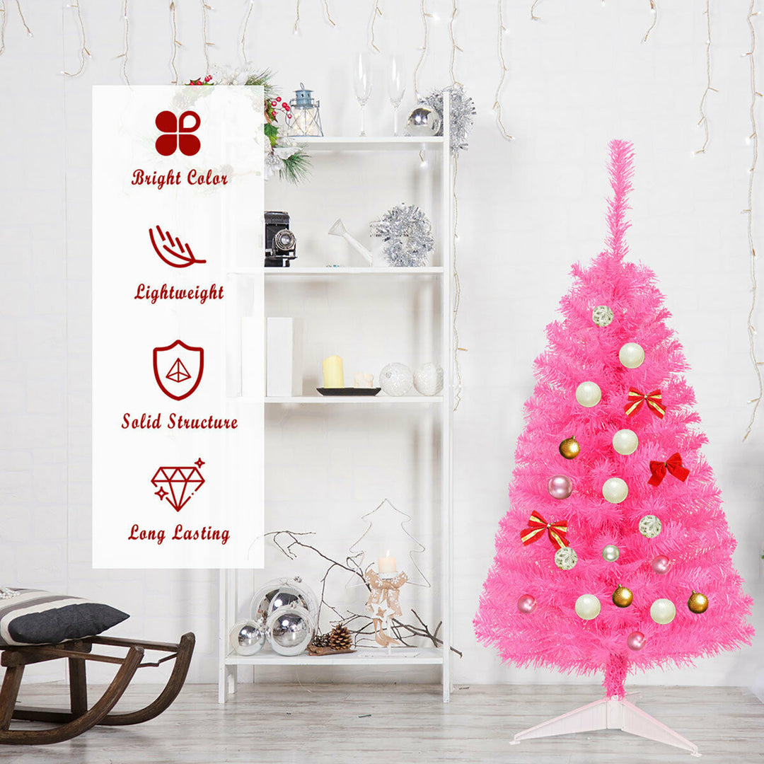 3 ft Premium Artificial Christmas Mini Tree Holiday Season Pink w/ Plastic Stand Image 5